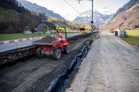 Sanierung Bahnstrecke Stansstad–Engelberg Geotextilien Sickerrohre